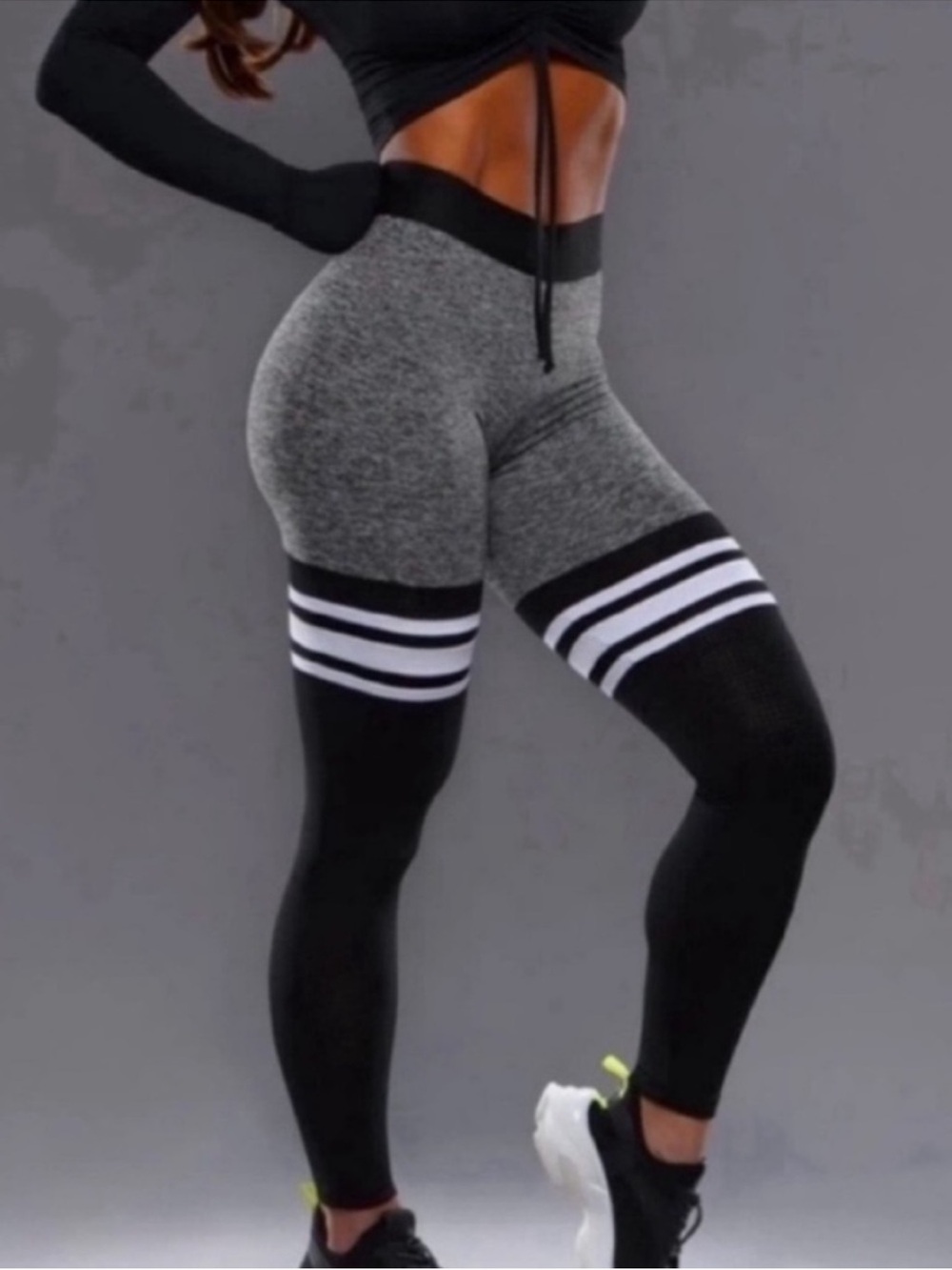NEW! Bombshell Sportswear Black/White Thigh High Leggings Medium